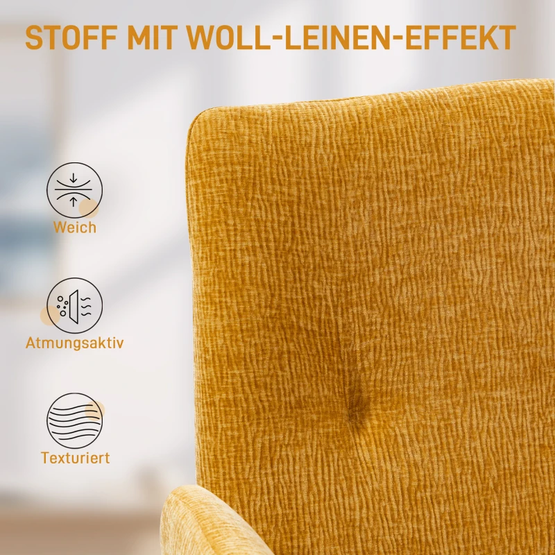 HOMCOM Gestoffeerde fauteuil, accentfauteuil, modern design, draaibaar, tot 120 kg, geel