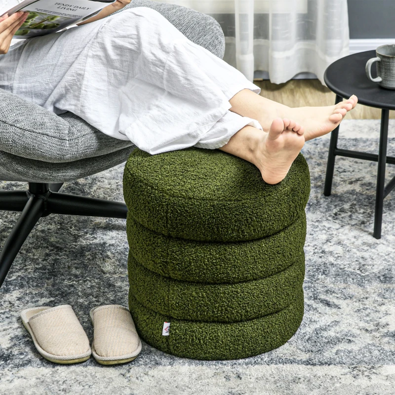 HOMCOM Kruk, rond, Teddyfleece, tot 120kg, Φ40x45H cm, Groen