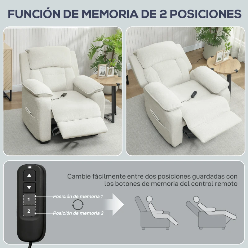 HOMCOM Sillón Relax Reclinable Eléctrico Motor Silencioso 2 Posiciones Memoria Reposapiés Reposacabezas Puerto USB y Bolsillos
