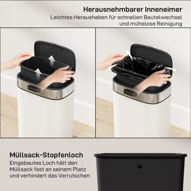 HOMCOM 5 L prullenbak, vrijstaand of hangend plaatsbaar, roestvrij staal, Cremewit