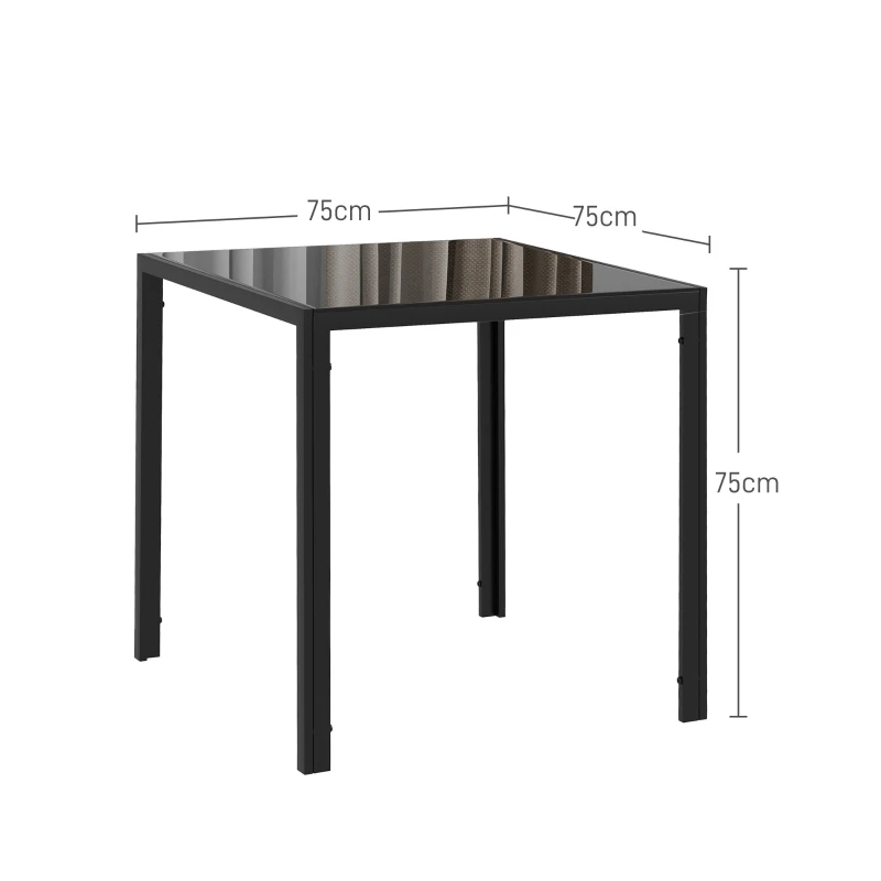 HOMCOM Vierkante Eettafel voor 4 Personen, Tafelblad van Gehard Glas, voor Keuken en Eetkamer, 75 x 75 x 75 cm, Zwart(m-3)