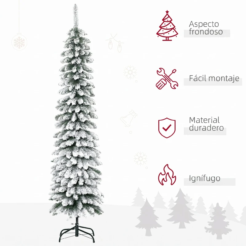 HOMCOM Árbol de Navidad Estrecho Nevado 180 cm con 395 Ramas y Soporte de Metal Plegable para Salón Interior Verde