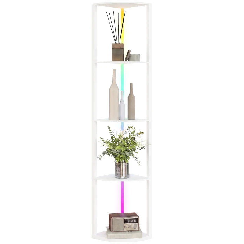 HOMCOM Lampă LED de podea 5 trepte reglabilă cu poliță, schimbare RGB, telecomandă