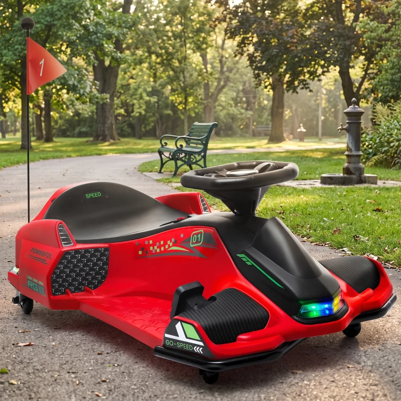 HOMCOM Go Kart Elettrico per Bambini 8-12 Anni Velocità 3-8 km/h per Drifting con Luci e Musica, Rosso