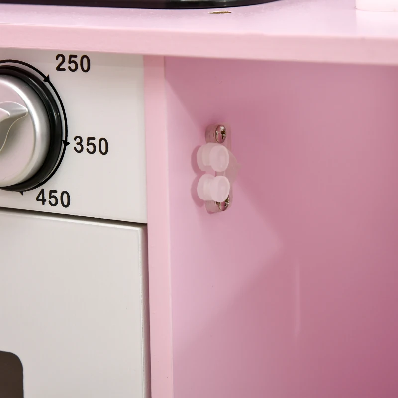 HOMCOM Cucina Giocattolo per Bambini con Fornelli, Luci e Suoni, Microonde, Distributore d'Acqua, 3-6 Anni, Rosa