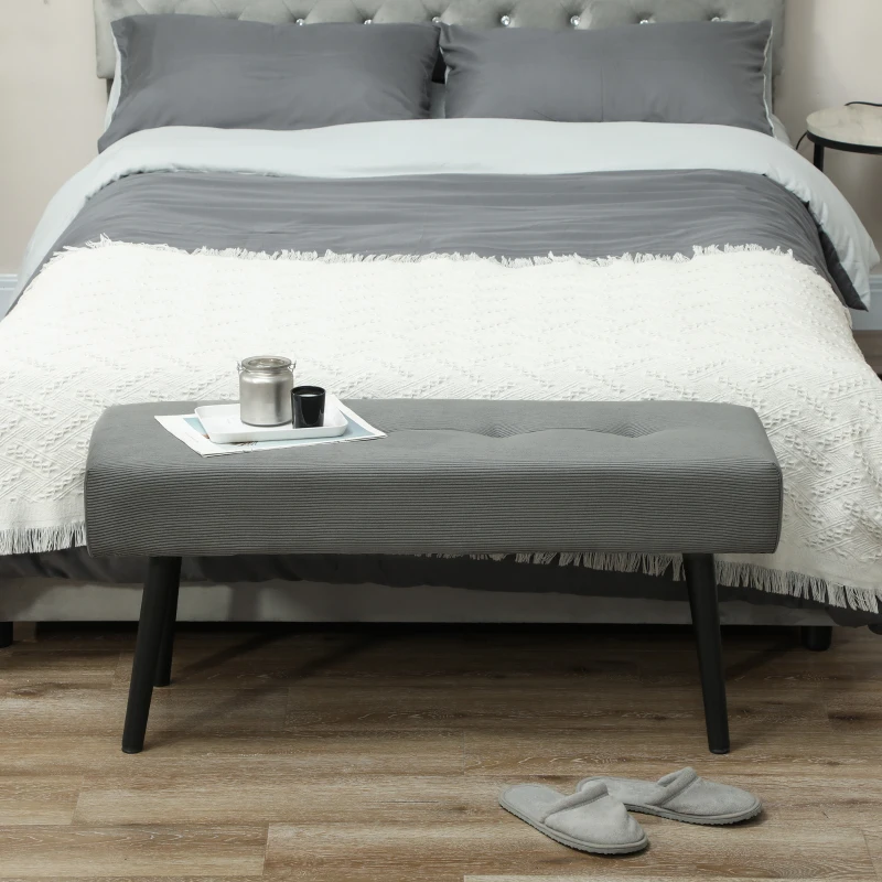 HOMCOM Gestoffeerde Bank met Ribstof, Bedbank met Metalen Poten, Schoenenbank 100 x 36 x 45 cm Grijs