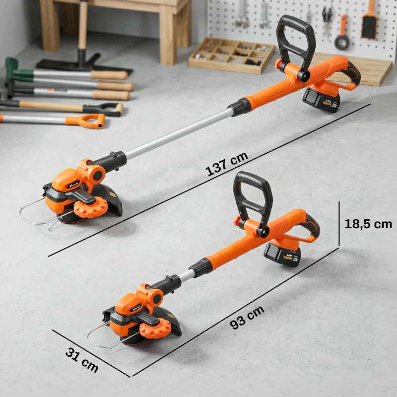 Outsunny Decespugliatore Regolabile a Batteria con Protezione, in ABS e Alluminio, 93x31x18.5 cm, Arancione