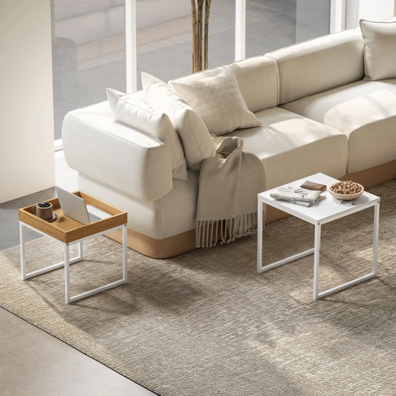 HOMCOM Moderne salontafel, Set van 2 bijzettafels, Voor kleine ruimtes, Vierkant, MDF, Metaal, Wit