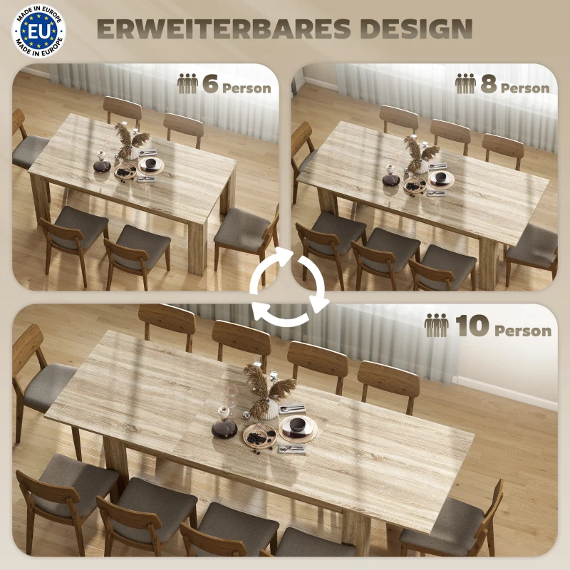 HOMCOM Uitschuifbare Eettafel, uitbreidbaar van 180 naar 260 cm, voor 6-10 personen, Hout(m-4)