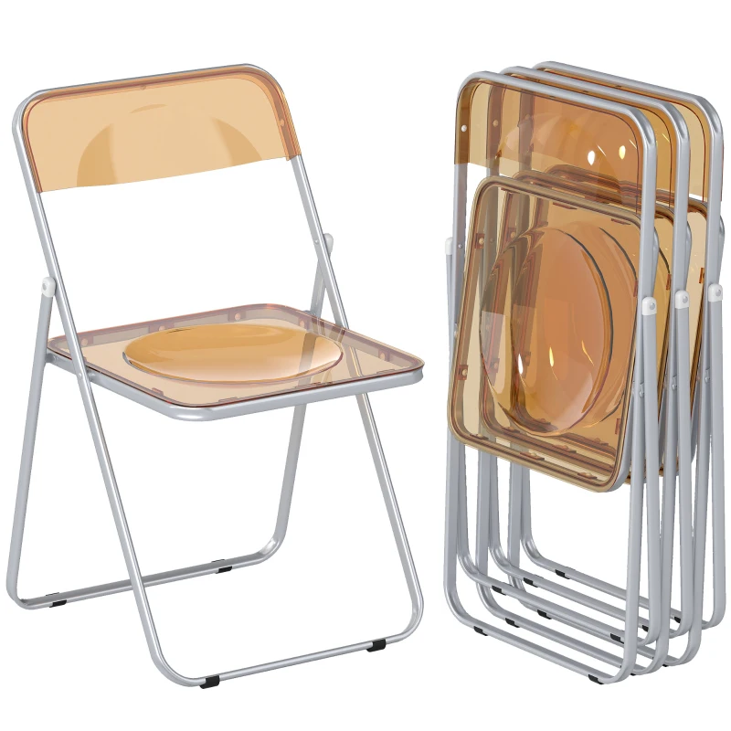 HOMCOM Lot de 4 chaises pliantes en acrylique et acier, chaises pliantes portables pour maison, salle à manger, oranges