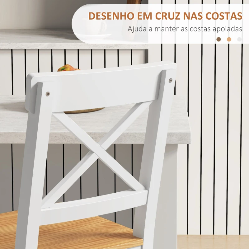 HOMCOM Conjunto de 2 Bancos de Bar de Madeira com Encosto e Apoio para os Pés Estilo Rústico para Cozinha 41x46x97.5 cm Natural
