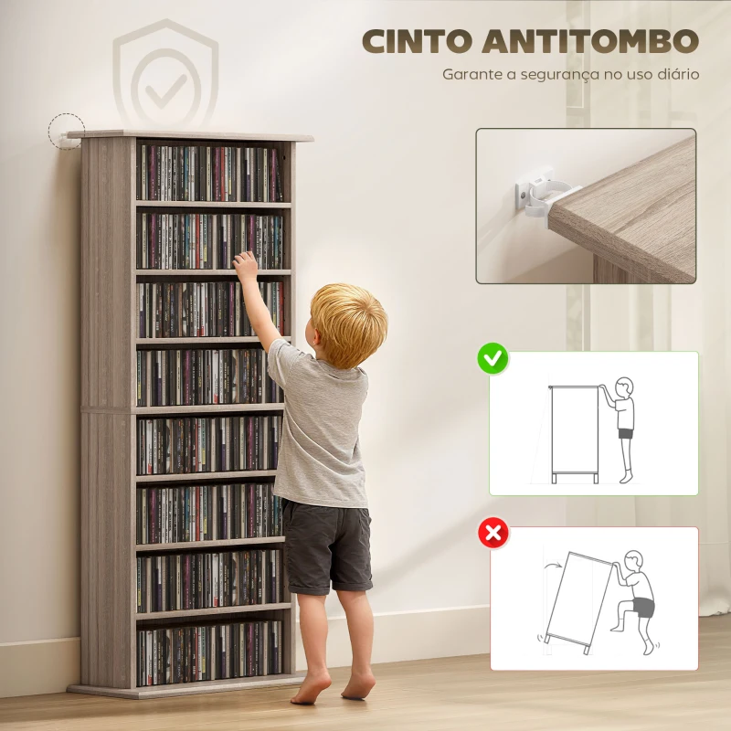HOMCOM Estante Estreita para CDs e DVDs com 8 Compartimentos e Prateleiras Ajustáveis 58x24x126,3 cm em Madeira