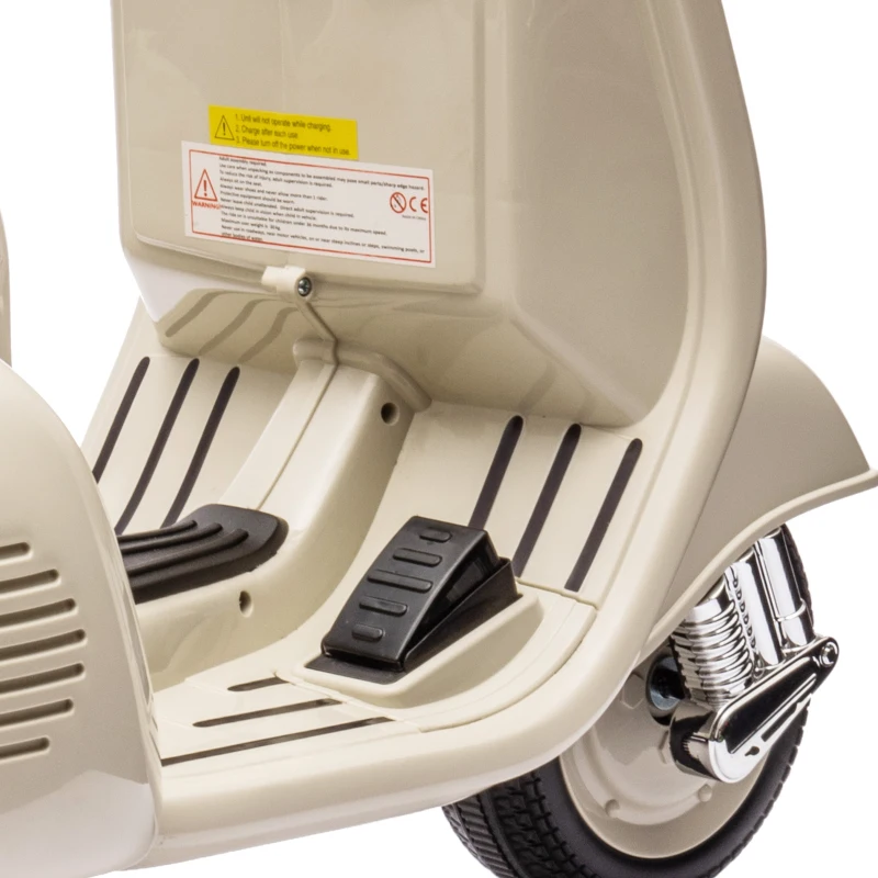 AIYAPLAY Moto Électrique Enfants sous Licence VESPA 6V 2 Places, Vitesse 3-5 Km/h, Démarrage Progressif, Crème
