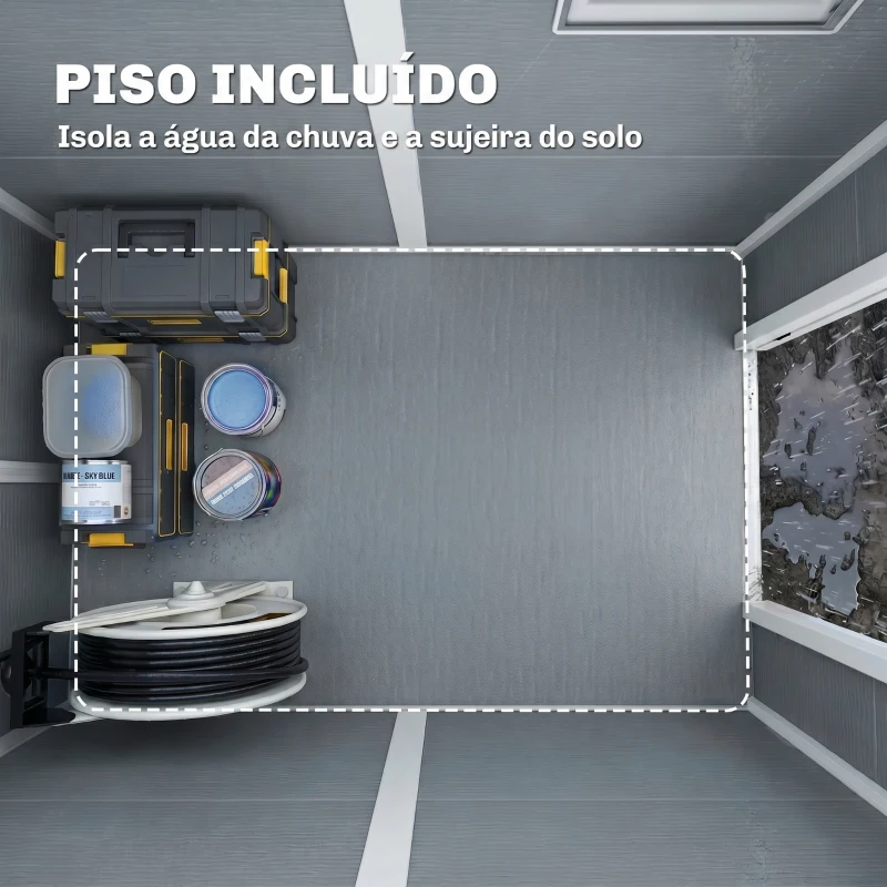 Outsunny Abrigo de Jardim Exterior 2,1 m² 131x186x198 cm Abrigo de Jardim Exterior com Piso Janela Porta com Fechadura Cinzento