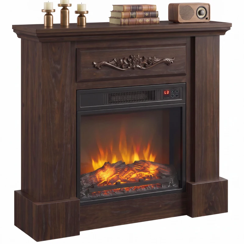 HOMCOM Stand-Elektrokamin 1800W mit Flammeneffekt, Fernbedienung, Timer und einstellbarer Temperatur, Braun