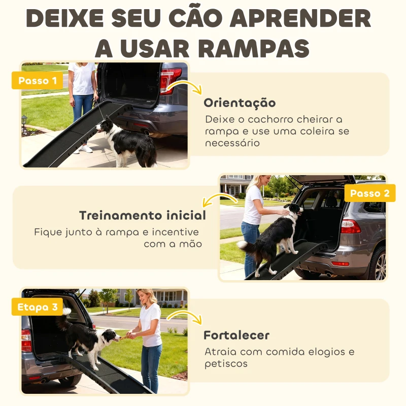 PawHut Rampa para Cães 155 cm para Carro, Dobrável com Pega, Ângulo Ajustável, Preto