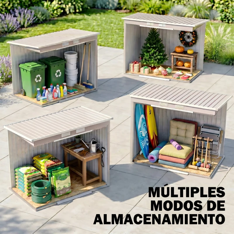 Outsunny Cobertizo de Jardín Exterior 2,42 m² 213x130x172 cm con Puerta Corredera Techo Inclinado Base y 2 Ventanas Gris Claro