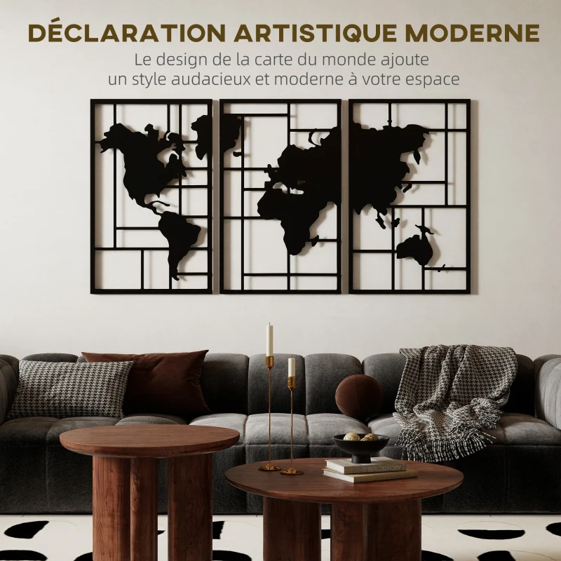 HOMCOM Lot de 3 décorations murales en métal moderne, sculpture murale en métal géométriques abstraites, 50 x 80 cm, noir