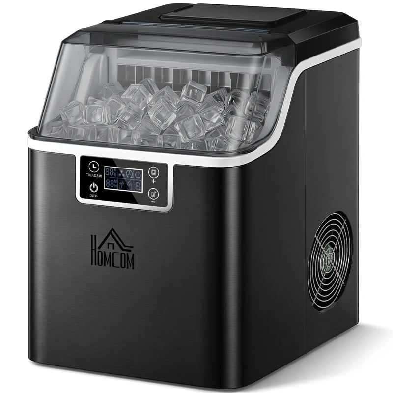 HOMCOM Machine à glaçons, 20 kg en 24h, 24 glaçons en 14-18 min, ice maker avec fonction autonettoyante, 25,2x36x37,1cm, noir