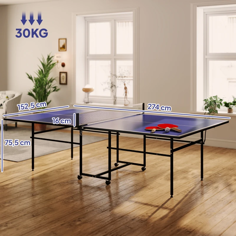 SPORTNOW Table de tennis de table ping-pong pliable compacte 4 roulettes pour intérieur 274L x 152,5l x 75,5H cm