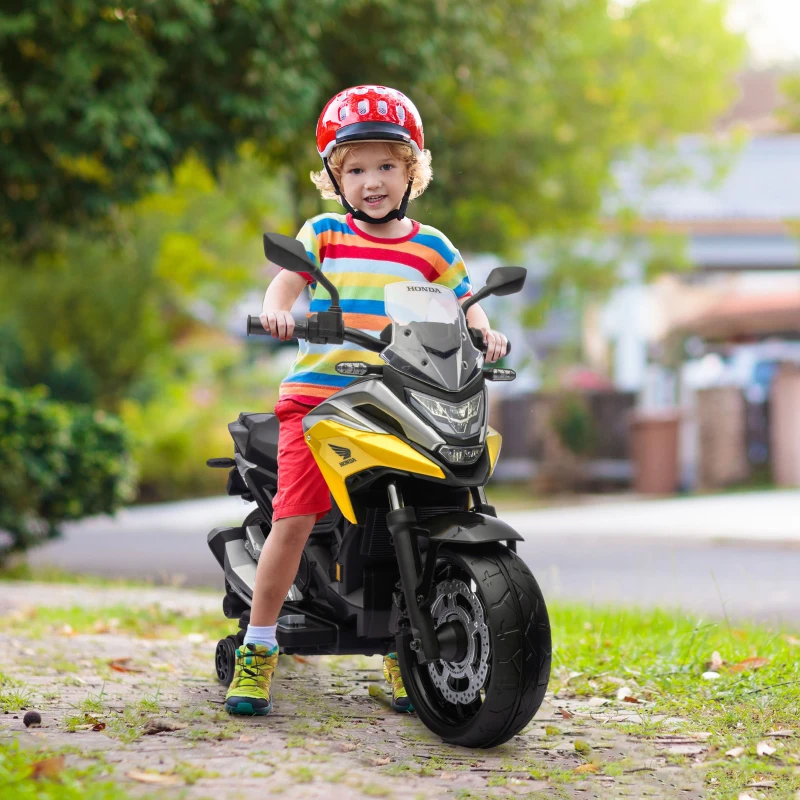 AIYAPLAY Moto électrique pour enfants moto porteur Honda pour enfants 3 à 6 ans avec musique, phares jaune