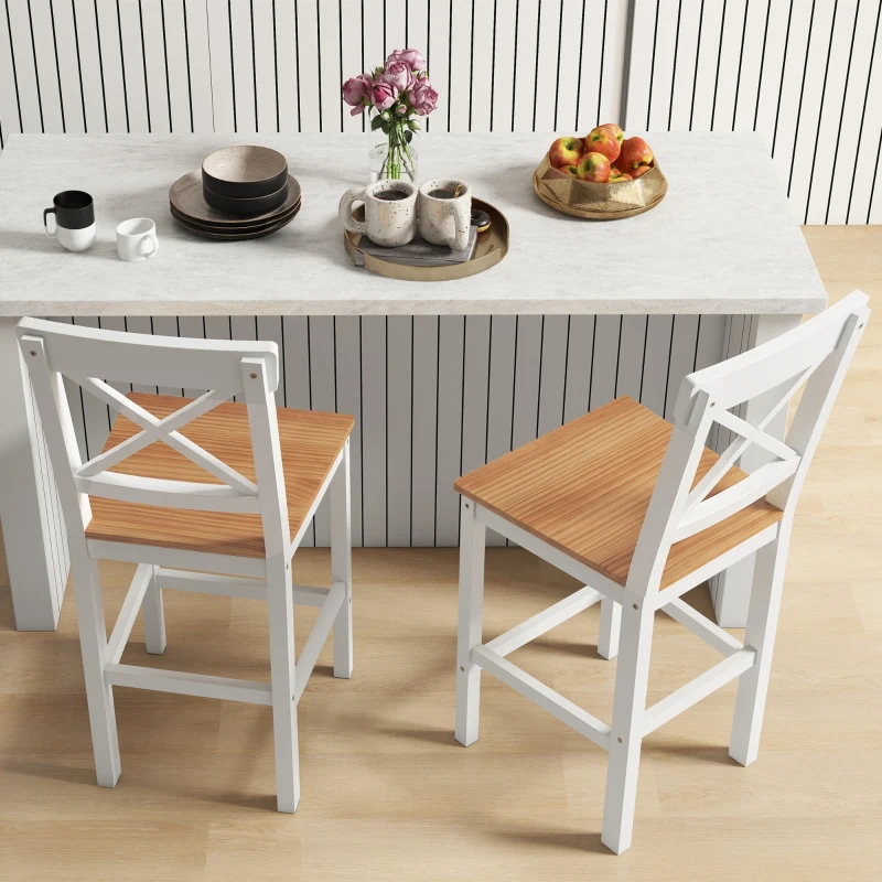 HOMCOM Conjunto de 2 Bancos de Bar de Madeira com Encosto e Apoio para os Pés Estilo Rústico para Cozinha 41x46x97.5 cm Natural