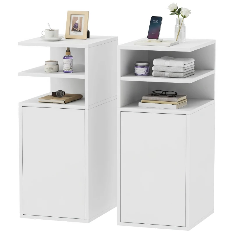HOMCOM Juego de 2 Mesillas de Noche Dormitorio con Puerta Compartimentos Abiertos para Espacios Reducidos 25x30x60 cm Blanco