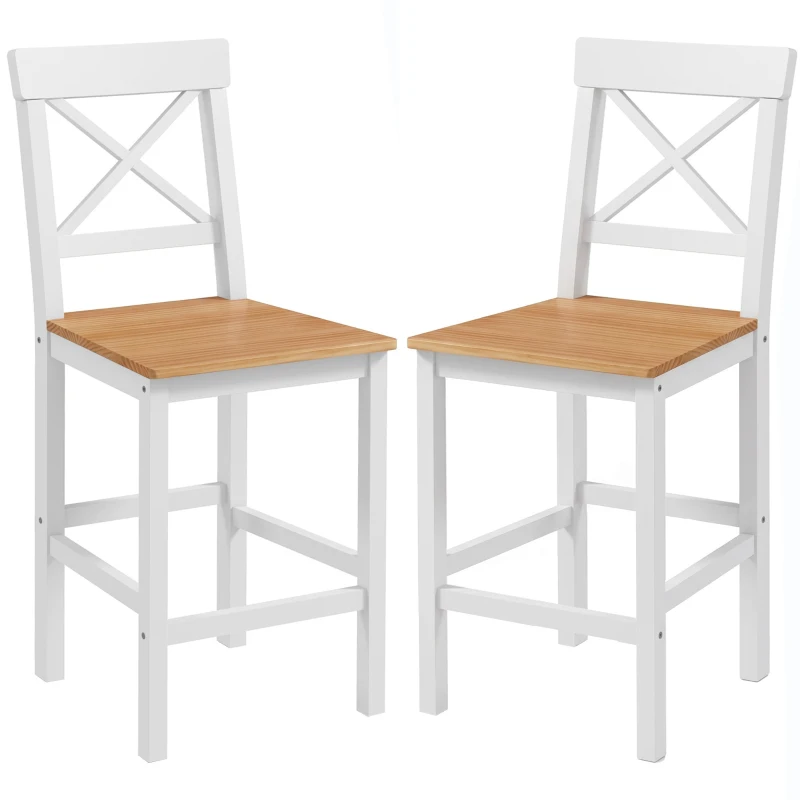 HOMCOM Conjunto de 2 Bancos de Bar de Madeira com Encosto e Apoio para os Pés Estilo Rústico para Cozinha 41x46x97.5 cm Natural