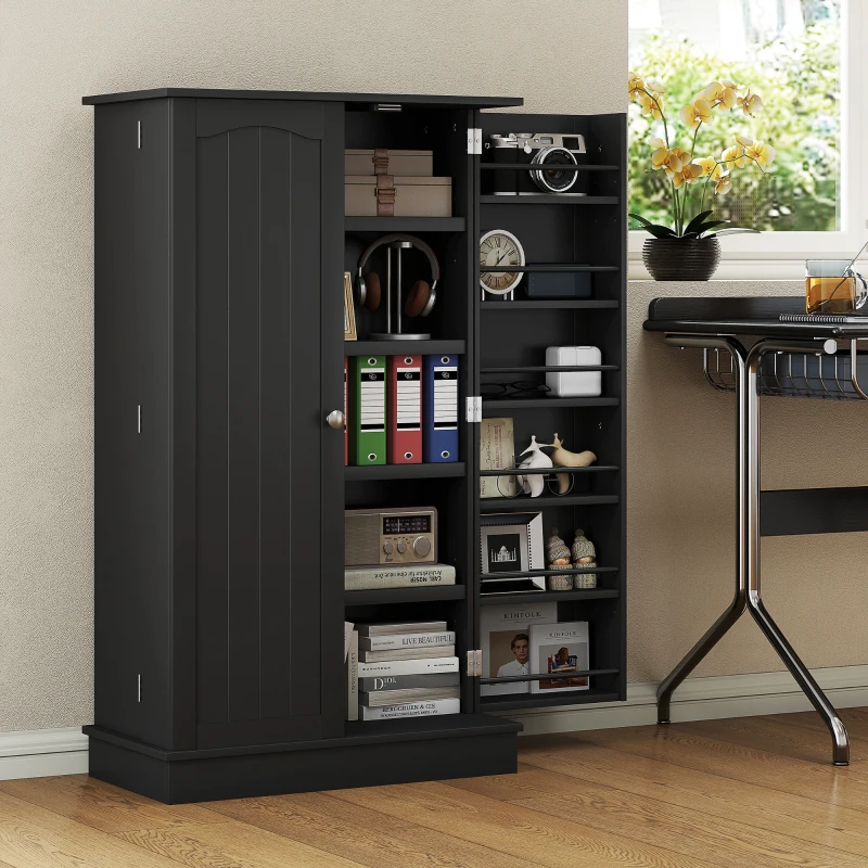 HOMCOM Armario Despensa Cocina con 2 Puertas y 16 Estantes Alacena Moderna con Estantes Ajustables 60x30x104cm Negro