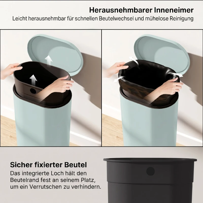 HOMCOM Mülleimer Küche 30 Liter Treteimer mit Soft-Close-Deckel, Pedal aus Metall, Grün, 36,5 X 31 x 61 cm