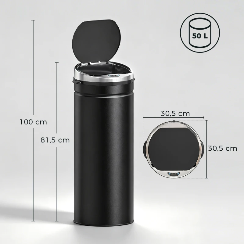 HOMCOM 50 L Sensor Mülleimer, Automatischer Abfalleimer, Rostfreier Kücheneimer mit Infrarotsensor, für Küche, Esszimmer