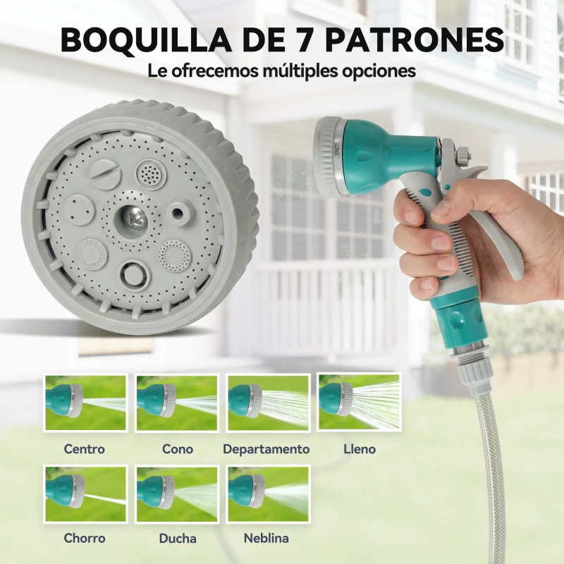 DURHAND Manguera Retráctil de Pared con Carrete de 10+1 m con Retorno Enrollado Automático y Boquilla de 7 Funciones Gira 180°