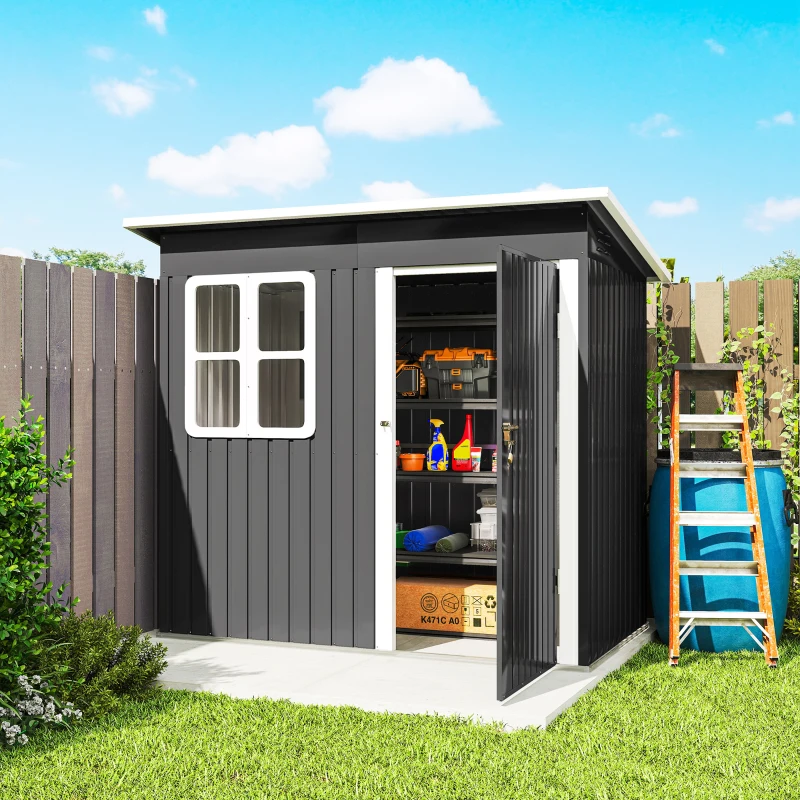 Outsunny Caseta de Jardín 221x133x190 cm Cobertizo de Exterior Metálico para Almacenamiento de Herramientas Gris Oscuro