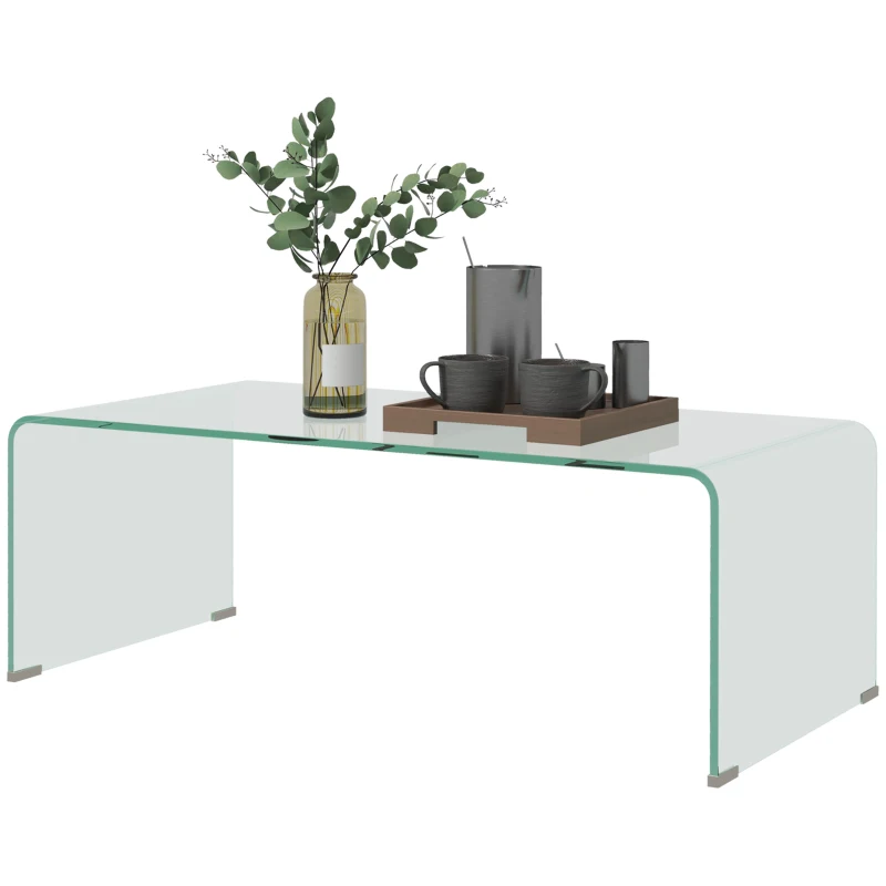 HOMCOM Mesa de centro em vidro estável, design monobloco, simples e moderna, 100 x 50 x 35 cm, Transparente