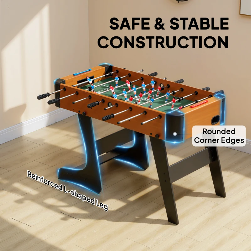 SPORTNOW Baby-foot pliable en bois table de babyfoot pliable sur pied avec 2 balles 22 joueurs, 118 x 107,5 x 78 cm, marron