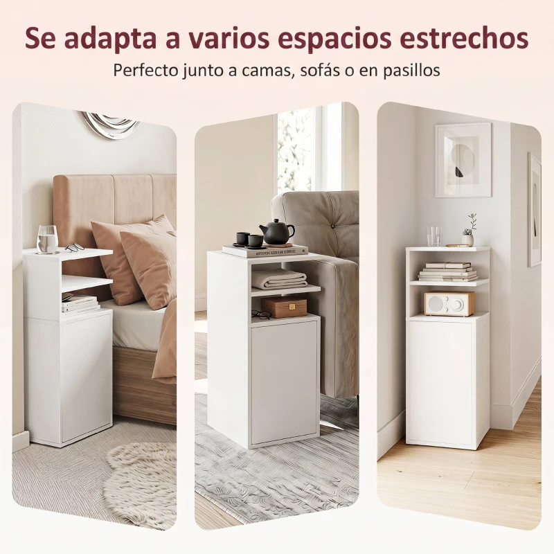 HOMCOM Juego de 2 Mesillas de Noche Dormitorio con Puerta Compartimentos Abiertos para Espacios Reducidos 25x30x60 cm Blanco
