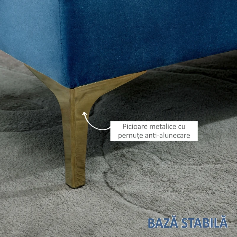HOMCOM Bancă pentru Capăt de Pat, Banchetă Decorativă din Catifea cu Picioare Metalice, pentru Dormitor și Hol