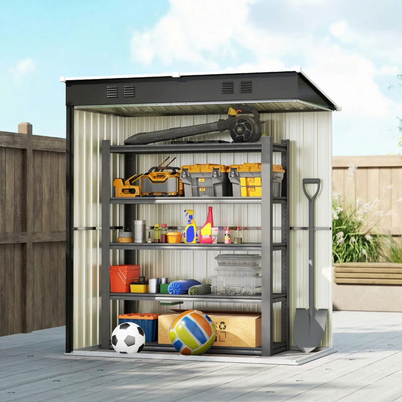 Outsunny Abrigo de Jardim Exterior 1,37 m² 163x90x179 cm com Porta com Fechadura e Grelhas de Ventilação Cinzento Escuro