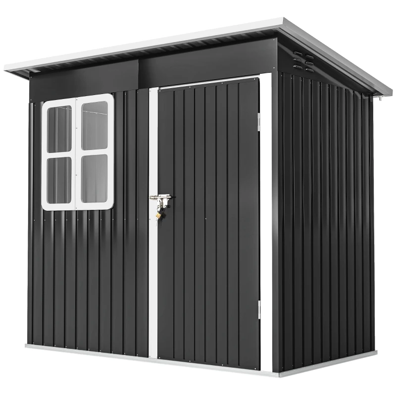 Outsunny Caseta de Jardín 221x133x190 cm Cobertizo de Exterior Metálico para Almacenamiento de Herramientas Gris Oscuro