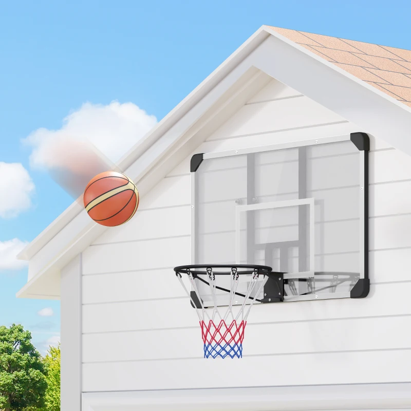 SPORTNOW Tabela de Basquetebol de Parede com Aro, Rede e Estrutura em Aço para Exterior, 113x61x73 cm, Branco e Preto
