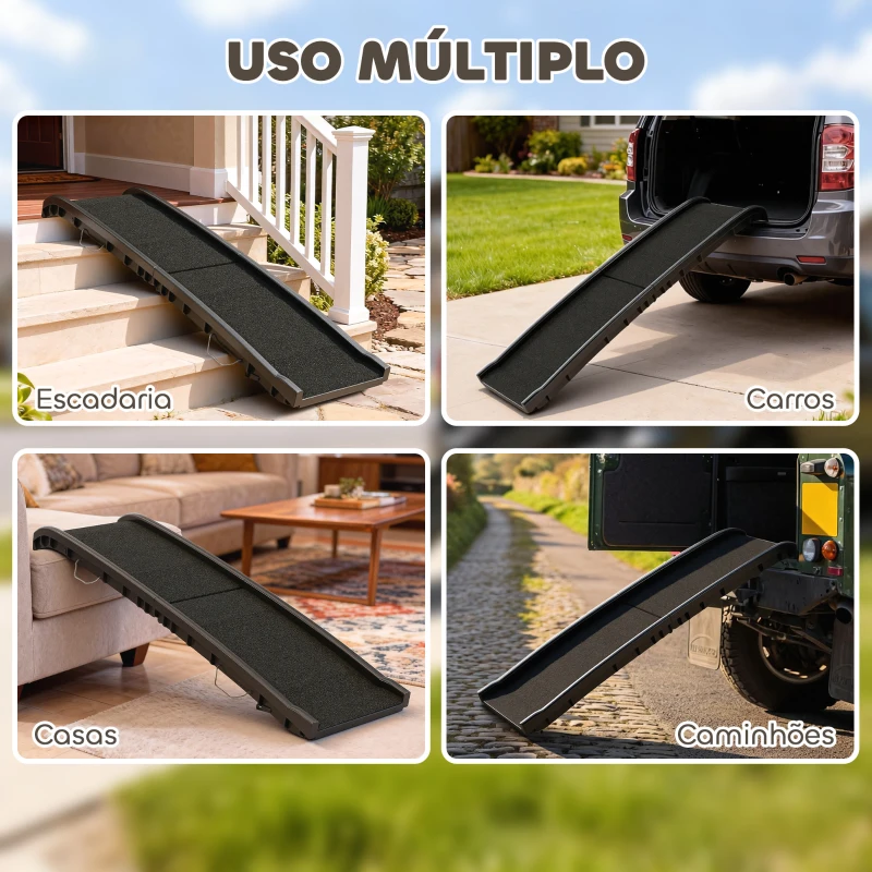PawHut Rampa para Cães 155 cm para Carro, Dobrável com Pega, Ângulo Ajustável, Preto