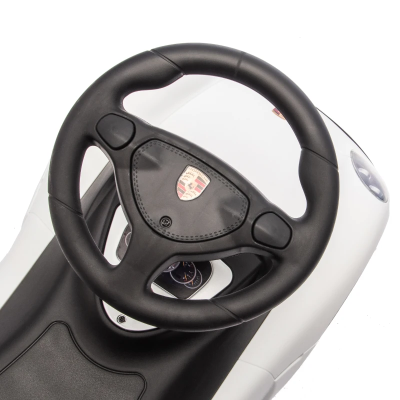 AIYAPLAY Voiture porteur pour enfant Porsche sous licence, véhicule à pousser avec klaxon lumières et bruitage de démarrage, blanc