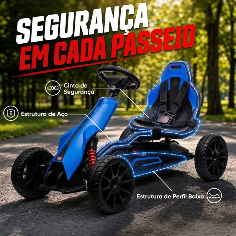 HOMCOM Go Kart Elétrico para Crianças Kart a Bateria 12V Velocidade Ajustável 3-5 km/h e Cinto de Segurança 100x58x58,5 cm Azul