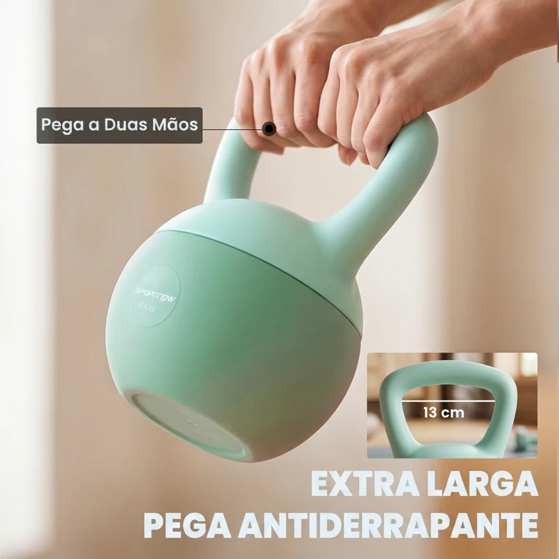 SPORTNOW Kettlebell de 8 kg Pesa Russa Preenchida de Areia Metálica e Alça Antiderrapante para Treino em Casa Ginásio 19x19x28 cm Verde