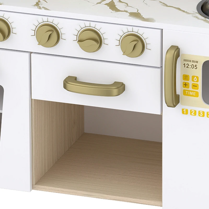 AIYAPLAY Cuisine Enfant en Bois, Dinette Cuisine Enfant avec Ustensiles en Acier Inoxydable, pour 3 à 6 Ans, 74x29x81cm, Blanc