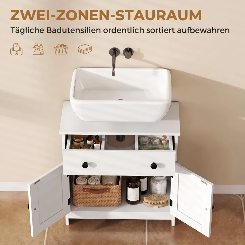 HOMCOM Wastafelonderkast, modern en vrijstaand, met soft-close scharnieren, lade en 2 deuren, wit