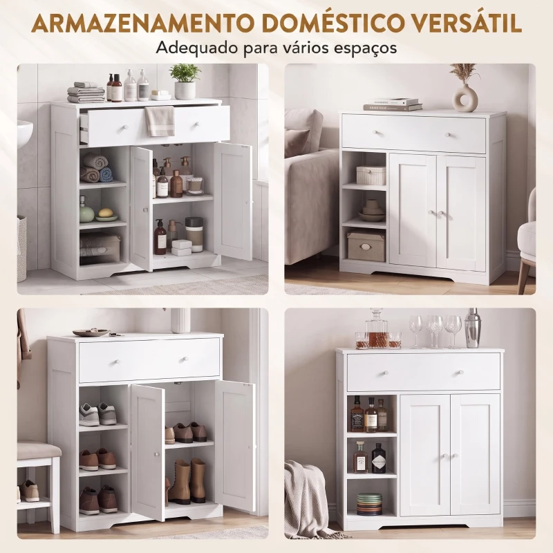 HOMCOM Armário de Casa de Banho Estreito com Gaveta 2 Portas e 3 Prateleiras Abertas 80x30x80,2 cm Branco Texturado
