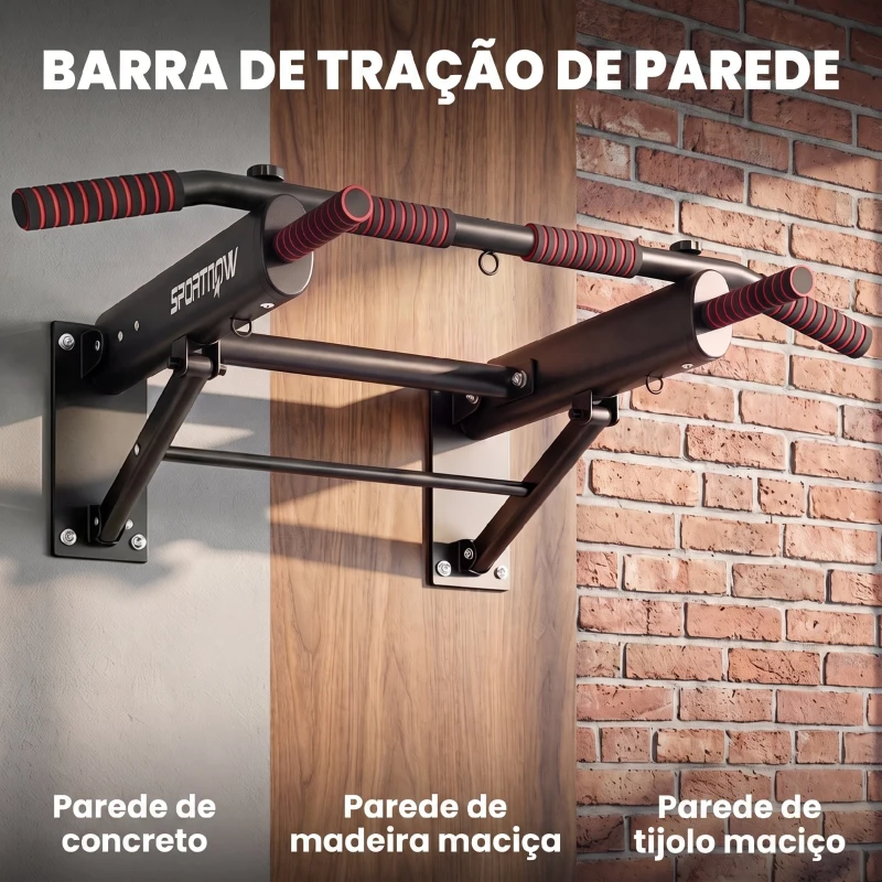 SPORTNOW Barra de Elevações de Parede Dobrável com 3 Argolas para Bandas de Resistência, Pegas Antiderrapantes, Carga 120 kg