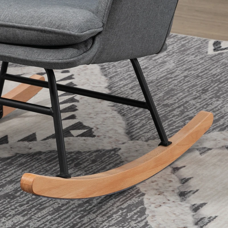 HOMCOM Schommelstoel met Voetenbank, comfortabel, tot 130 kg, Linnenlook, 64x89x90cm, Grijs