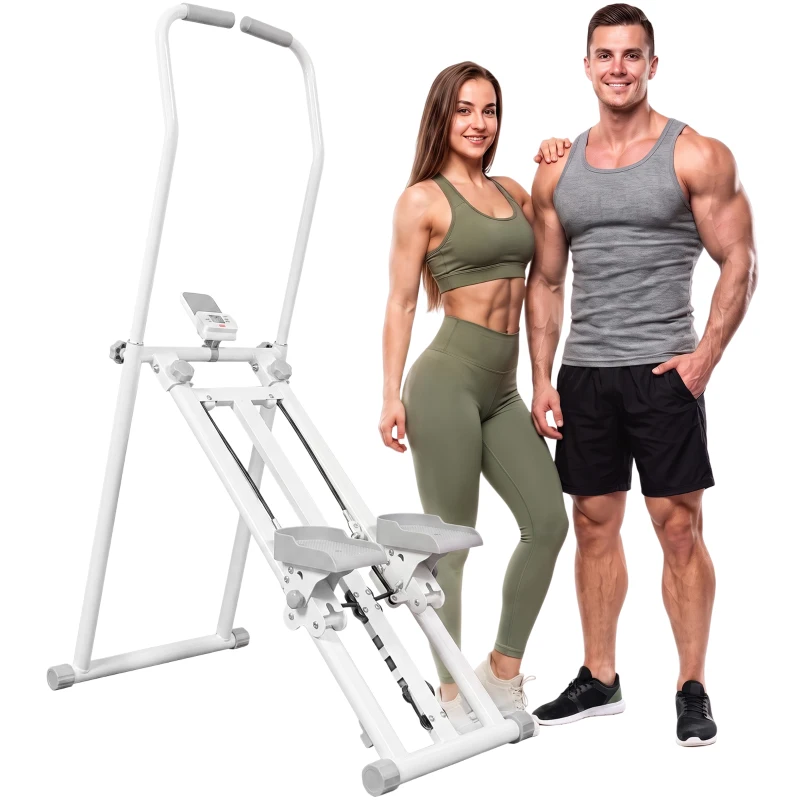 SPORTNOW Stepper de Escada Dobrável para Casa com 3 Níveis de Resistência, Guiador Ajustável, Monitor LCD e Suporte para Telemóvel
